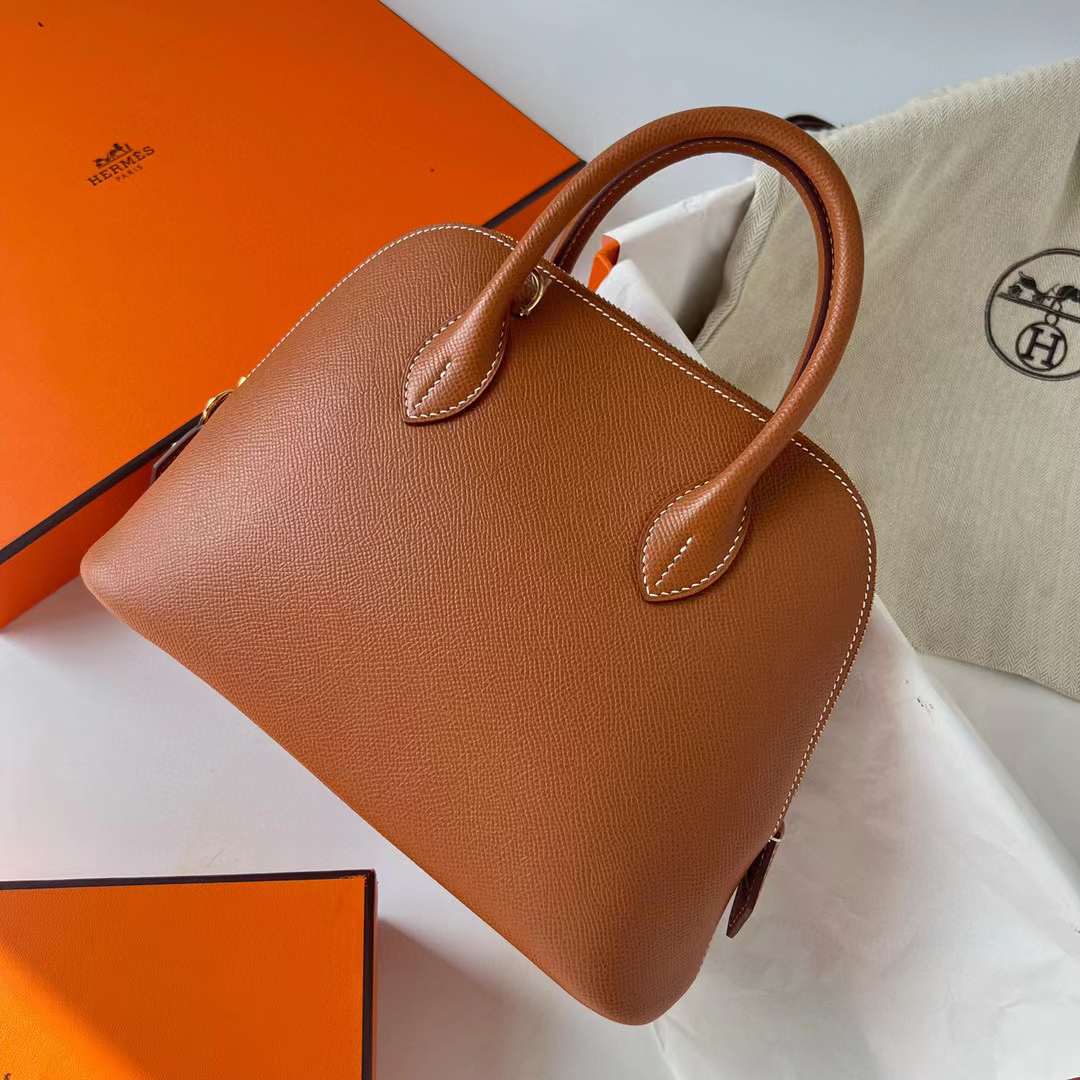 Hermès（爱马仕）Bolide 保龄球包 Epsom Ck37 金棕色 金扣 25cm 全手工蜡线缝制 Ghw