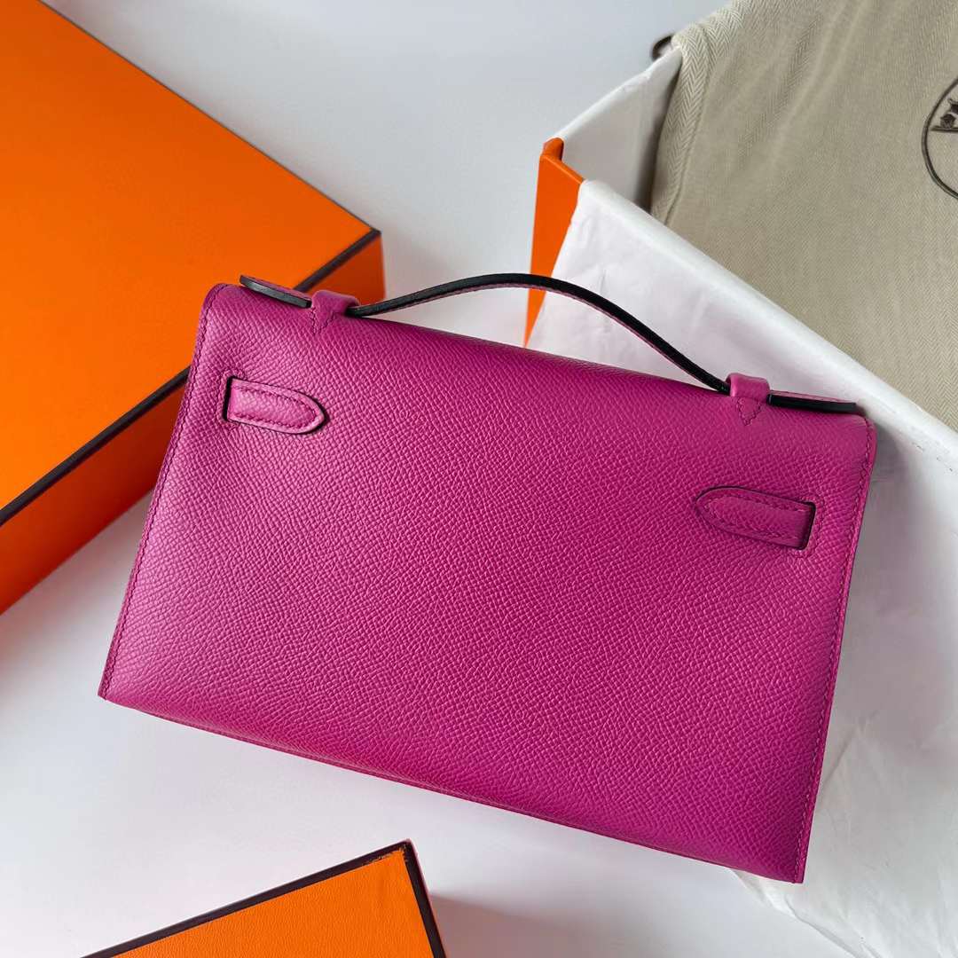 Hermès（爱马仕）Mini Kelly Pochette Epsom L3 玫瑰紫 银扣 22cm 全手工蜡线缝制 Phw