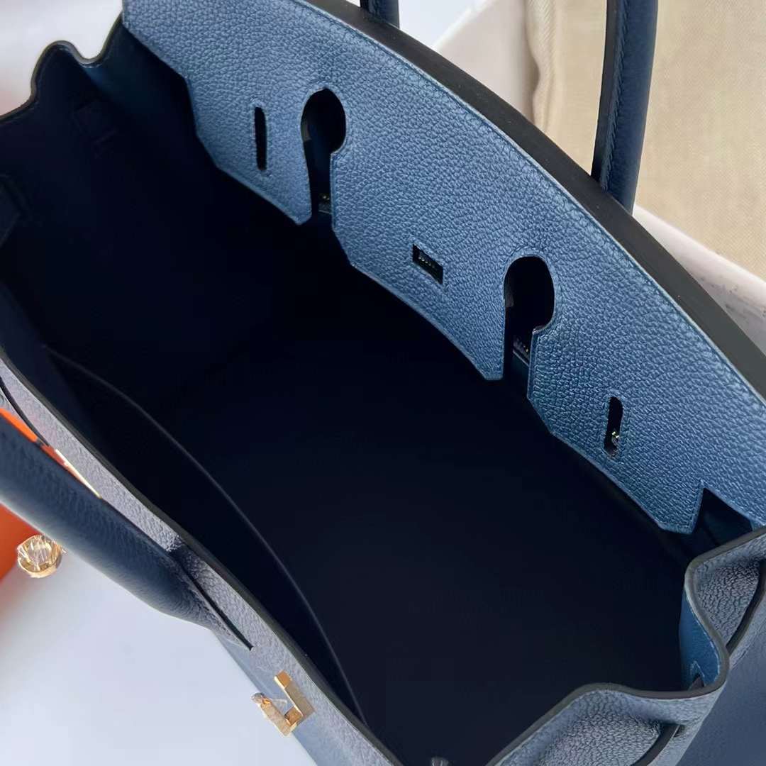 Hermès（爱马仕）Birkin 铂金包 Togo 进口德国小牛皮 S4 深邃蓝 金扣 30cm 全手工蜡线缝制 Ghw