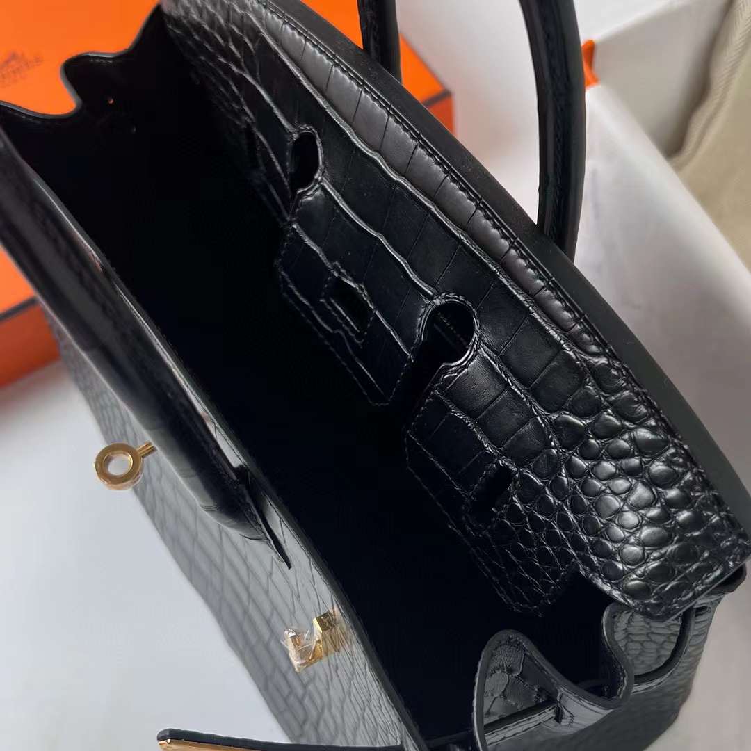 Hermès（爱马仕）Birkin 铂金包 雾面美洲鳄鱼皮 Matte Alligator Crocodile Ck89 黑色 金扣 25cm 全手工蜡线缝制 Ghw