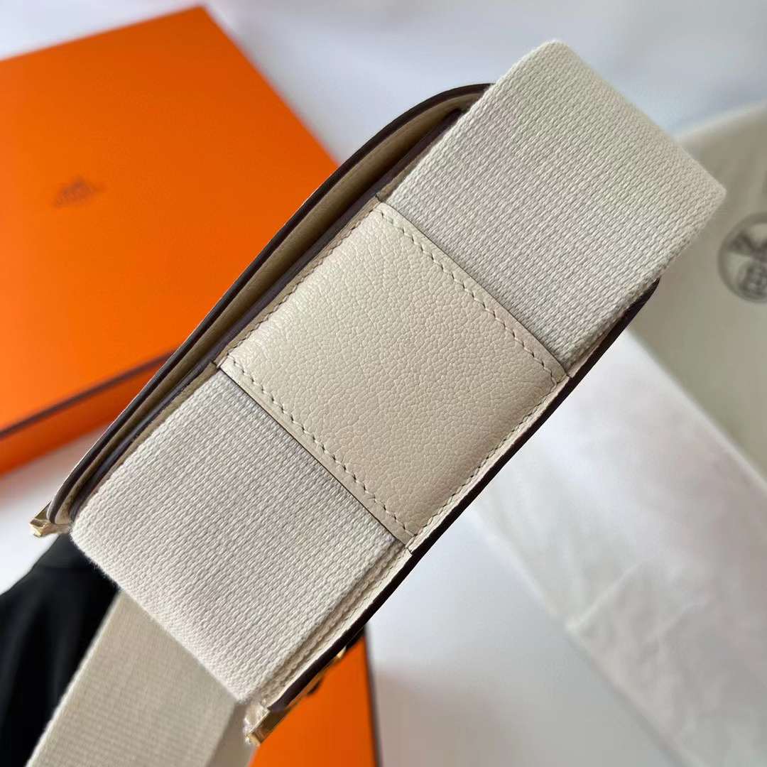 Hermès（爱马仕）Geta 木屐包 Chevre 进口山羊皮 I2 奶油白 金扣 20cm 全手工蜡线缝制 Ghw