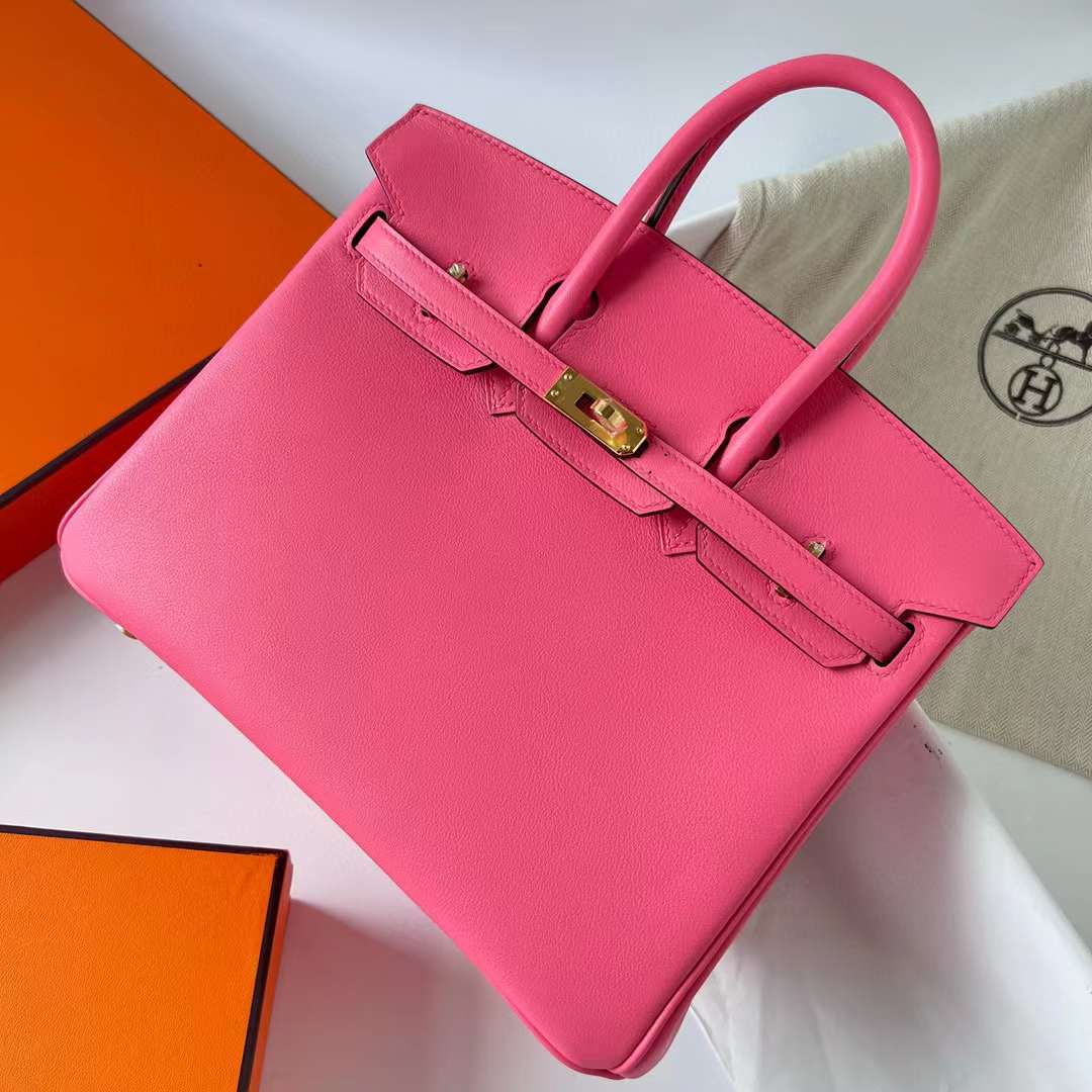 Hermès（爱马仕）Birkin 铂金包 Swift 8W 新唇膏粉 金扣 25cm 全手工蜡线缝制 Ghw
