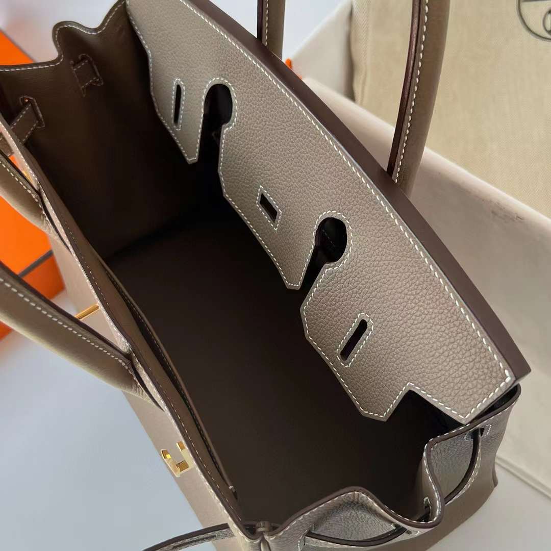 Hermès（爱马仕）Birkin 铂金包 Togo 进口小牛皮 Ck18 大象灰 金扣 30cm 全手工蜡线缝制 Ghw