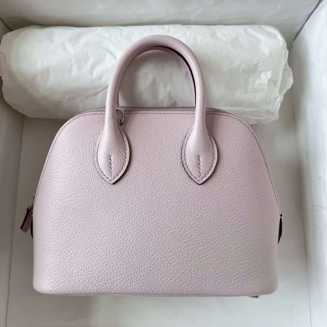Hermès（爱马仕）Mini Bolide 迷你保龄球包 Chevre 进口山羊皮 09 梦幻粉紫 银扣 19cm 全手工蜡线缝制 Phw