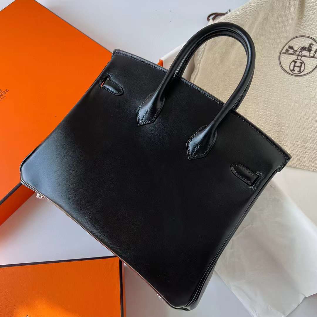 Hermès（爱马仕）Birkin 铂金包 Box皮 Ck89 黑色 银扣 25cm 全手工蜡线缝制 Phw