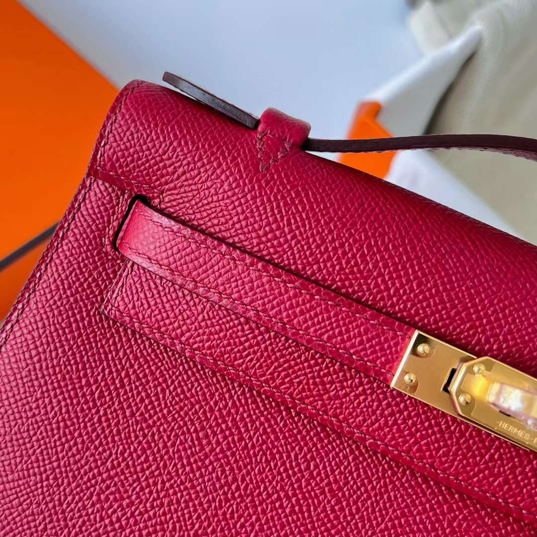 Hermès（爱马仕）Mini Kelly Pochette Epsom K1 石榴红 金扣 22cm 全手工蜡线缝制 Ghw