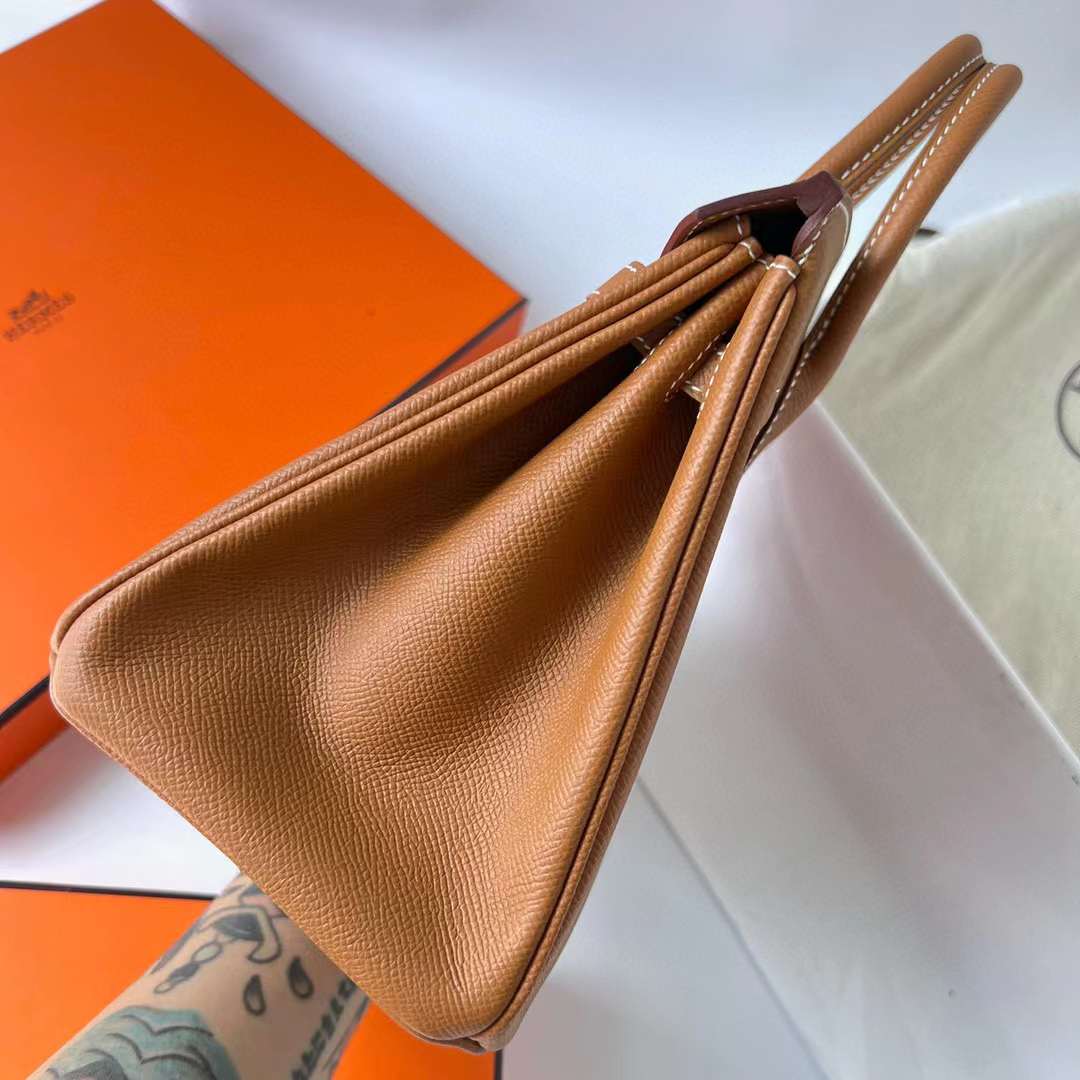 Hermès（爱马仕）Birkin 铂金包 Epsom Ck37 金棕色 金扣 25cm 全手工蜡线缝制 Ghw