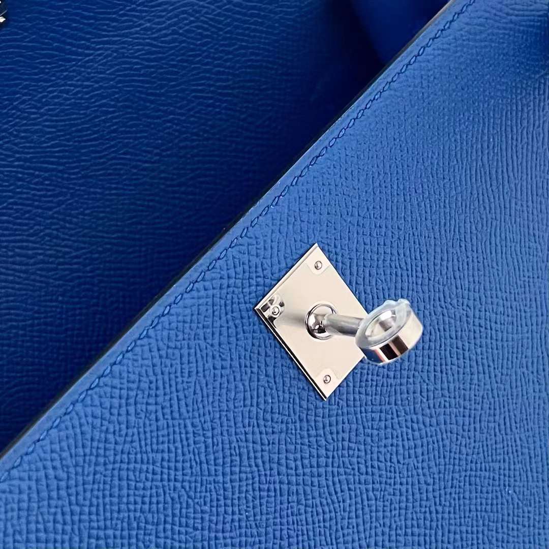 Hermès（爱马仕）Kelly 凯莉包 Epsom Ck71 法国蓝 银扣 25cm 全手工蜡线缝制 Phw