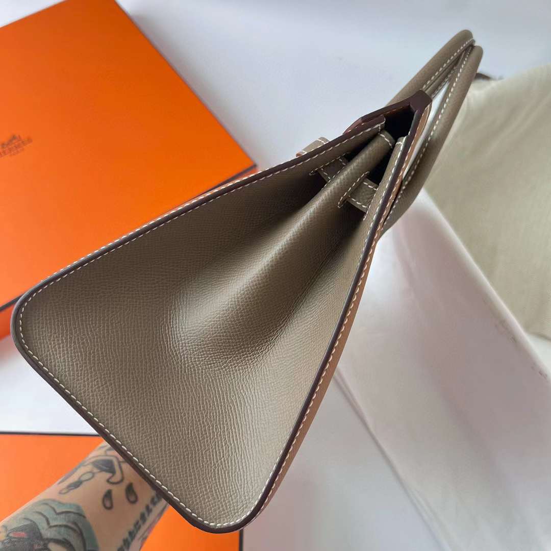 Hermès（爱马仕）Birkin 铂金包 Sellier Epsom Ck37 金棕色 拼 Ck18 大象灰 金扣 25cm 全手工蜡线缝制 Ghw