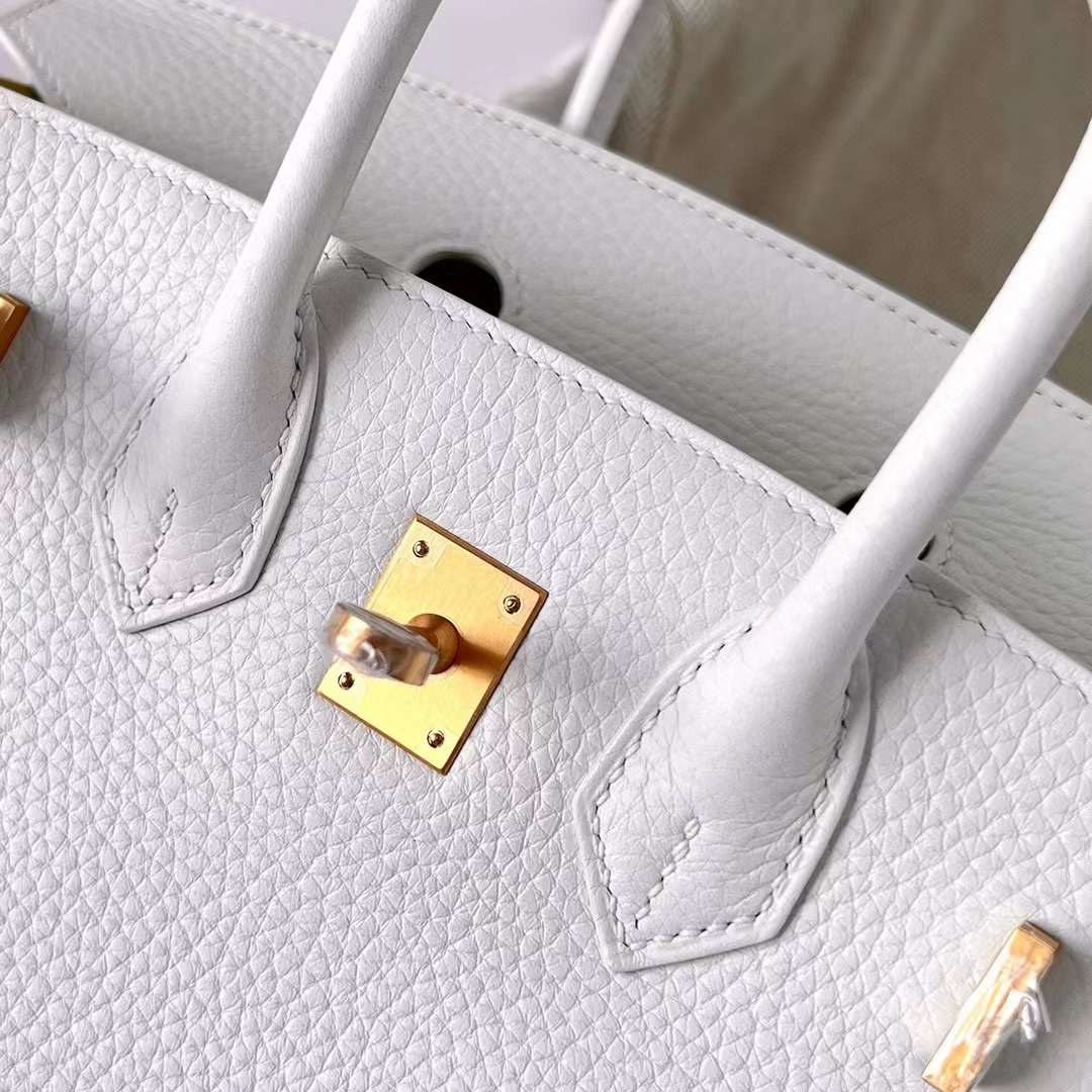 Hermès（爱马仕）Birkin 铂金包 Clemence 进口TC大牛皮 01 纯白 内拼 9R 柠檬黄 拉丝金扣 25cm 全手工蜡线缝制 Bghw