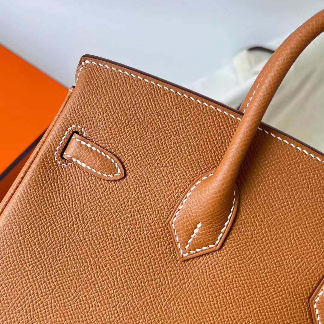 Hermès（爱马仕）Birkin 铂金包 Epsom Ck37 金棕色 金扣 25cm 全手工蜡线缝制 Ghw