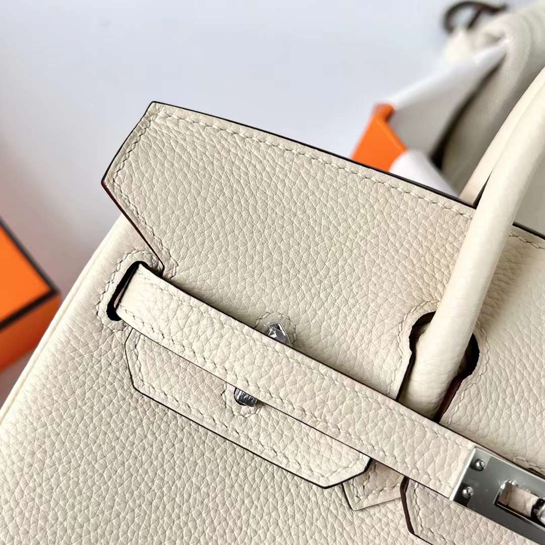 Hermès（爱马仕）Birkin 铂金包 Togo 进口小牛皮 i2 奶油白 银扣 25cm 全手工蜡线缝制 Phw