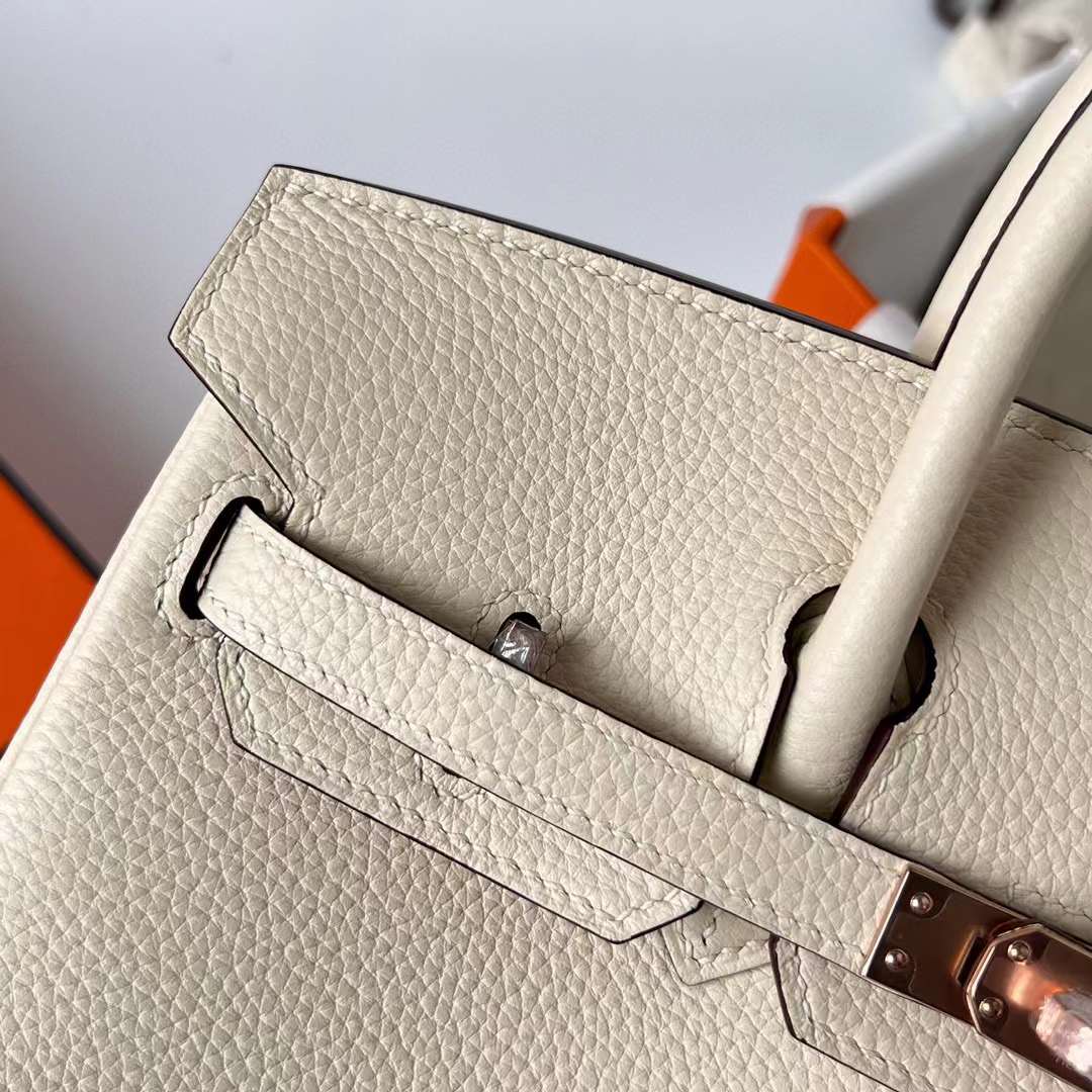 Hermès（爱马仕）Birkin 铂金包 Togo 进口小牛皮 i2 奶油白 玫瑰金扣 25cm 全手工蜡线缝制 Rghw