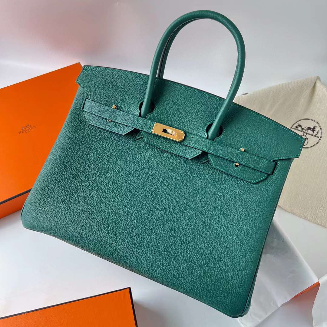 Hermès（爱马仕）Birkin 铂金包 Togo 进口小牛皮 Z6 孔雀绿 金扣 35cm 全手工蜡线缝制 Ghw