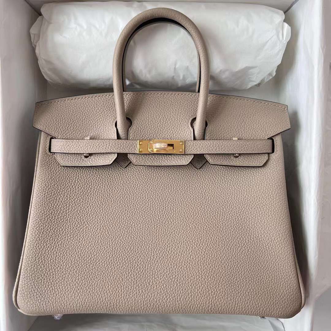 Hermès（爱马仕）Birkin 铂金包 Togo Ck81 斑鸠灰 金扣 25cm 全手工蜡线缝制 Ghw