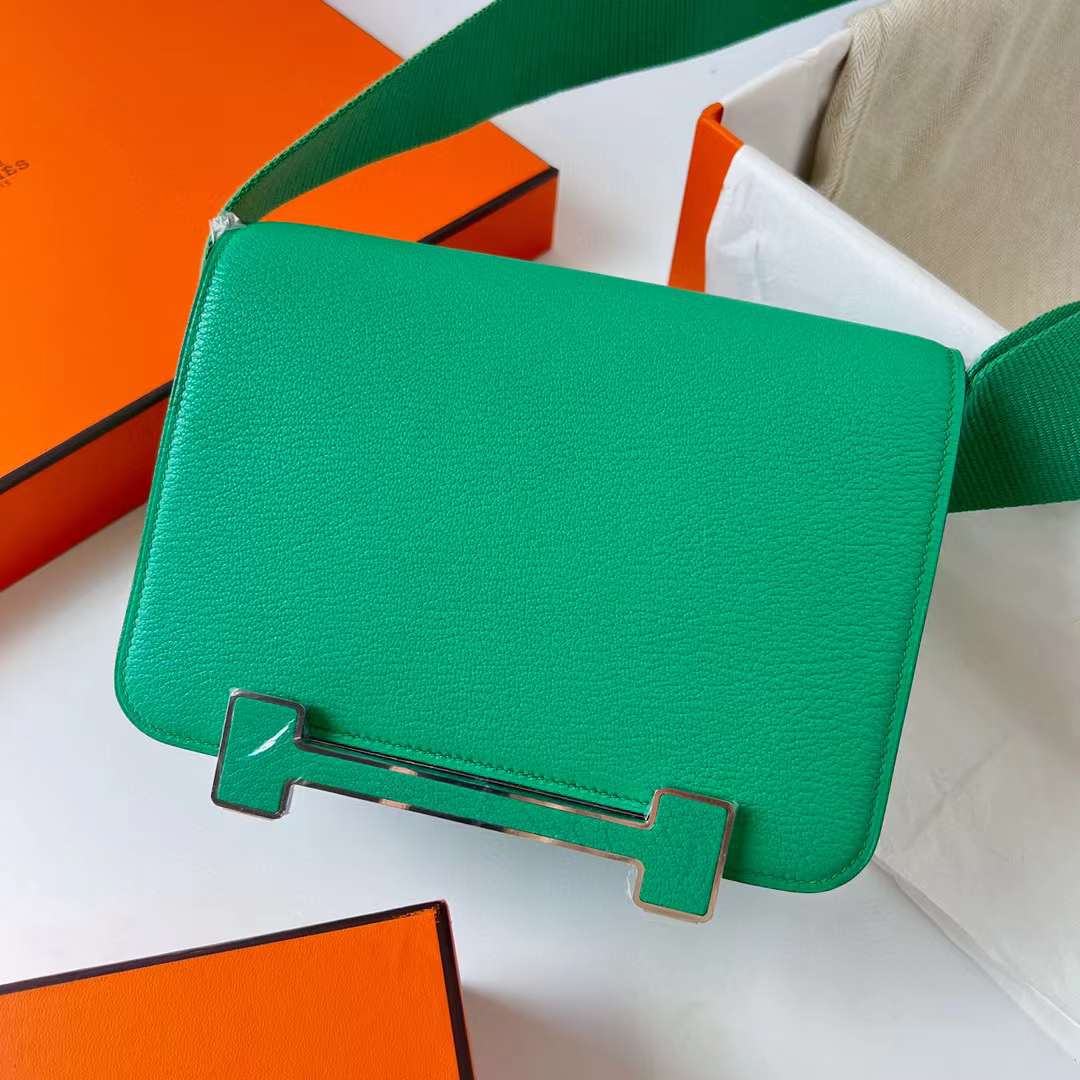 Hermès（爱马仕）Geta 木屐包 Chevre 进口山羊皮 6W 薄荷绿 银扣 20cm 全手工蜡线缝制 Phw