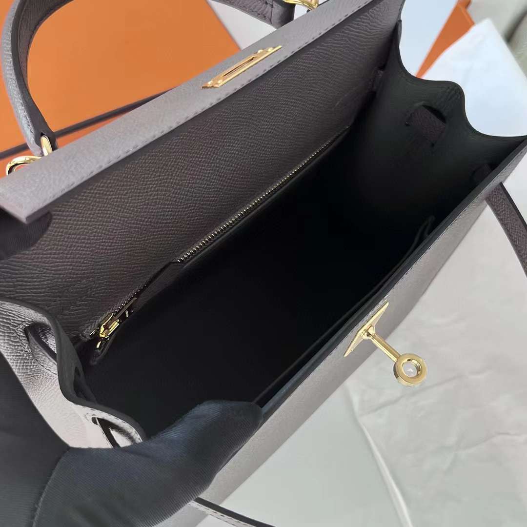 Hermès（爱马仕）Kelly 凯莉包 Epsom 8F 锡器灰 金扣 25cm 全手工蜡线缝制 Ghw