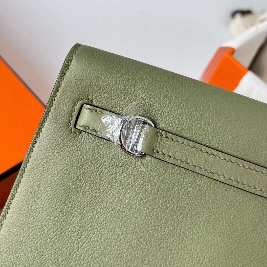 Hermès（爱马仕）Kelly danse 跳舞包 Evercolor Q1 鼠尾草绿 银扣 22cm 全手工蜡线缝制 Phw