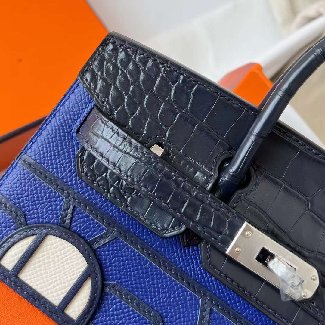 Hermès（爱马仕）Birkin 限量版 蓝色 小房子 银扣 20cm 全手工蜡线缝制 Phw
