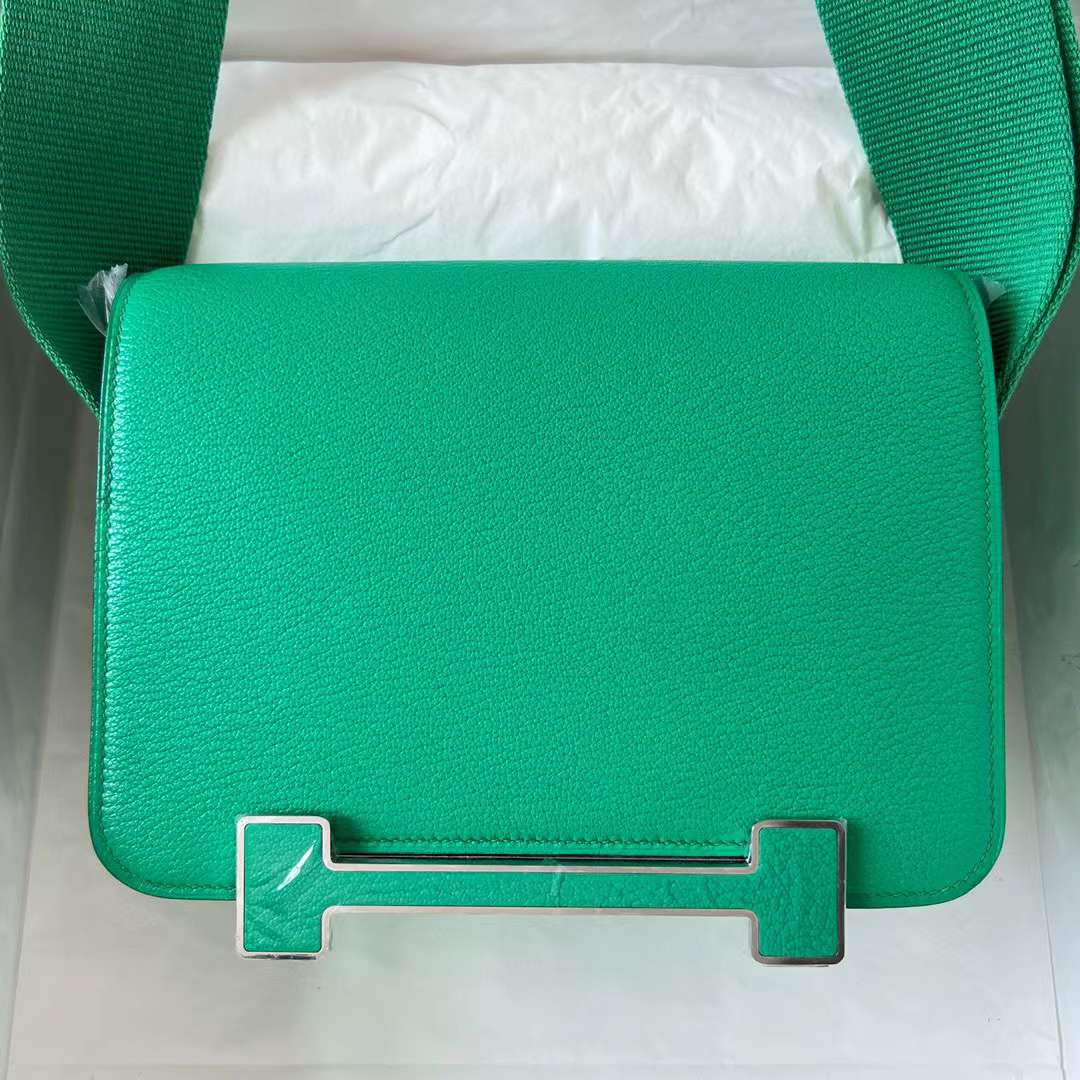 Hermès（爱马仕）Geta 木屐包 Chevre 进口山羊皮 6W 薄荷绿 银扣 20cm 全手工蜡线缝制 Phw
