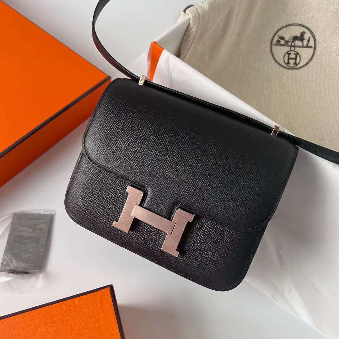 Hermès（爱马仕）Constance 1-19 Epsom 镜子款 ck89 黑色 玫瑰金扣 一级工艺 全手工蜡线缝制 RGhw