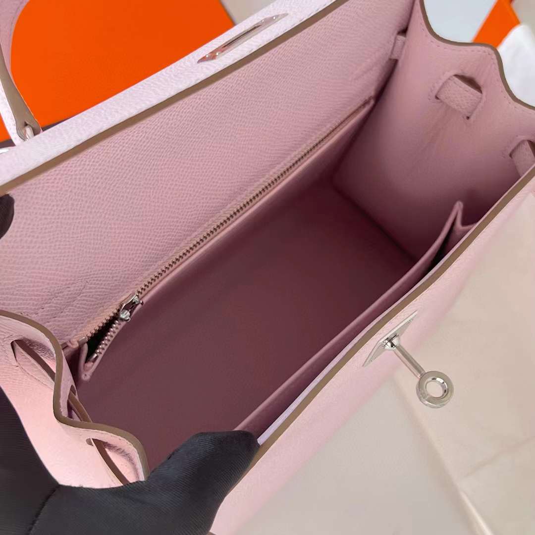 Hermès（爱马仕）Kelly 凯莉包 Epsom 09 淡粉紫 银扣 25cm 全手工蜡线缝制 Phw