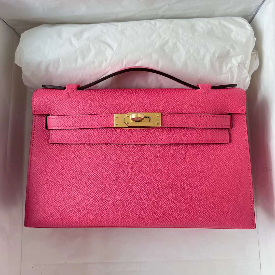 Hermès（爱马仕）Mini Kelly Pochette Epsom 8W 新唇膏粉 金扣 22cm 全手工蜡线缝制 Ghw