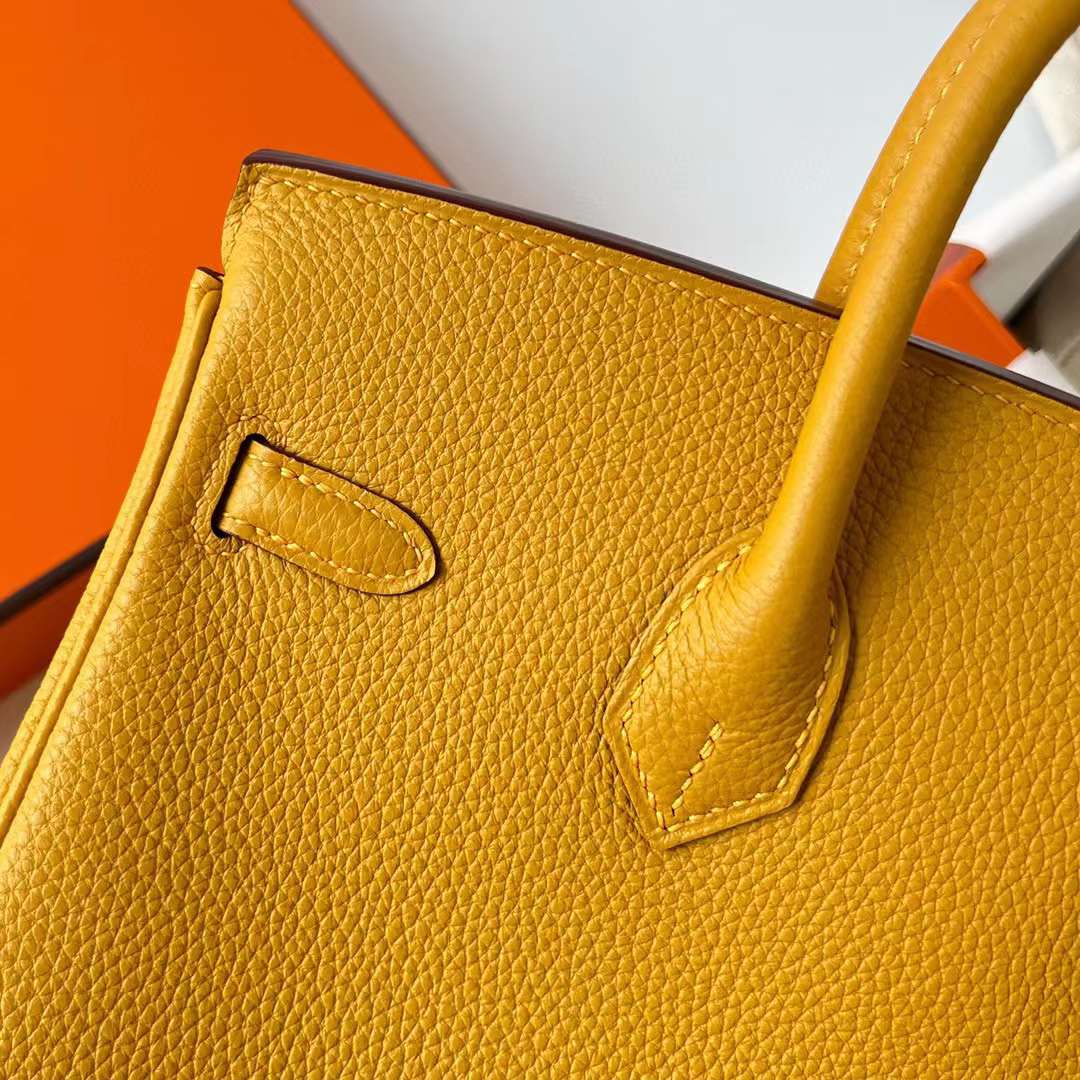 Hermès（爱马仕）Birkin 铂金包 Togo皮 9D 琥珀黄 金扣 25cm 全手工蜡线缝制 Ghw