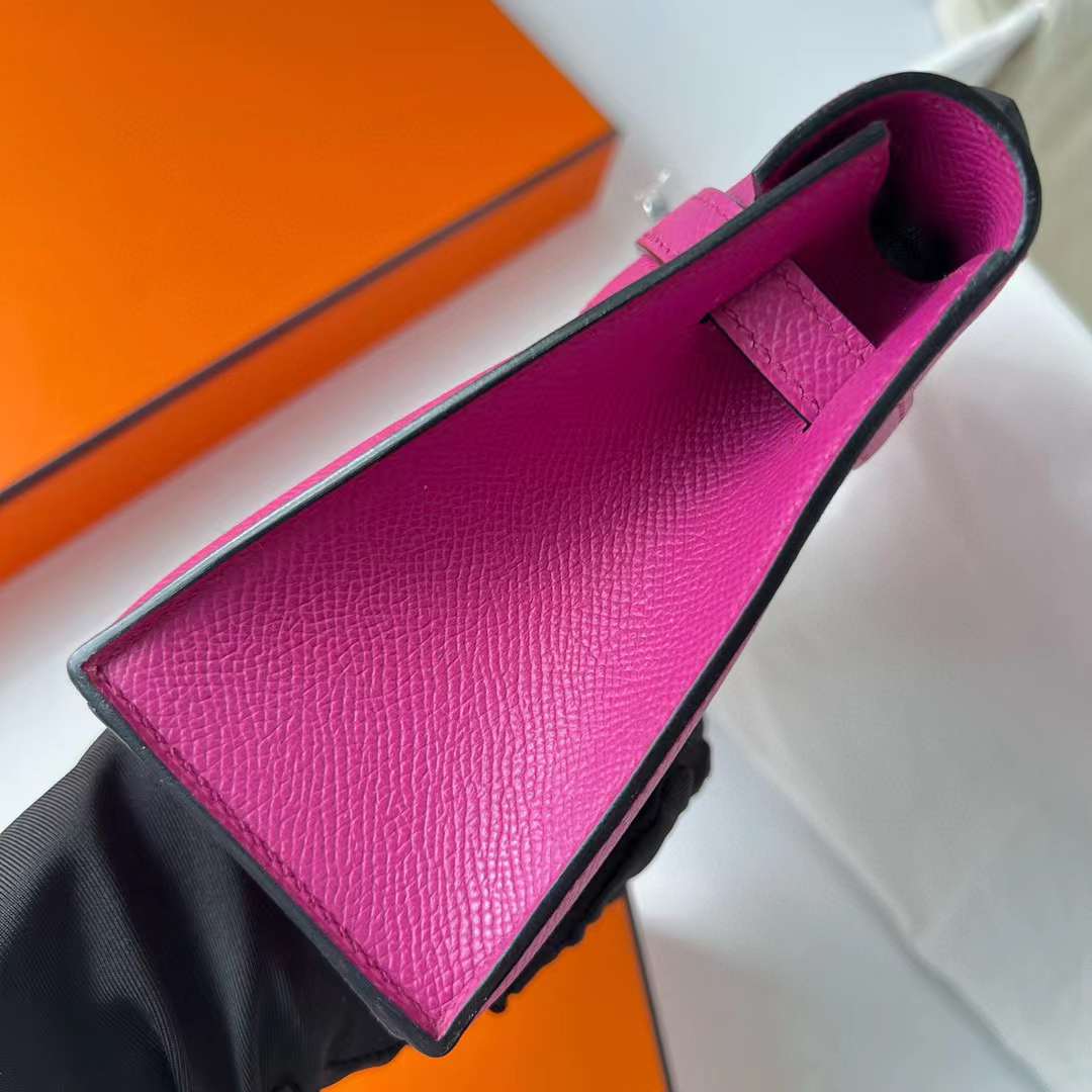 Hermès（爱马仕）Mini Kelly Pochette Epsom L3 玫瑰紫 银扣 22cm 全手工蜡线缝制 Phw