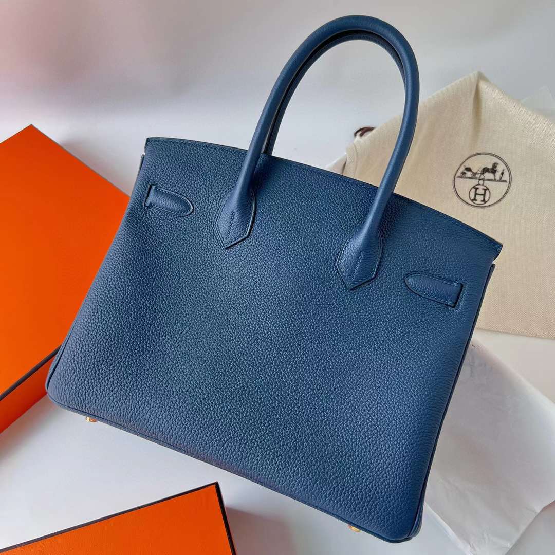 Hermès（爱马仕）Birkin 铂金包 Togo 进口德国小牛皮 S4 深邃蓝 金扣 30cm 全手工蜡线缝制 Ghw