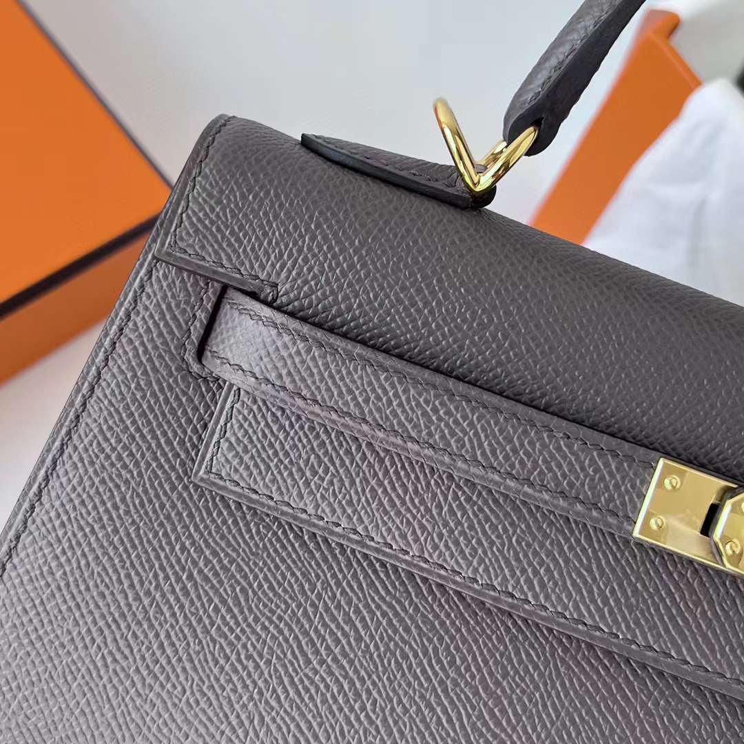 Hermès（爱马仕）Kelly 凯莉包 Epsom 8F 锡器灰 金扣 25cm 全手工蜡线缝制 Ghw