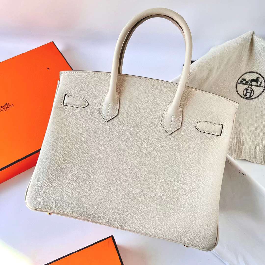 Hermès（爱马仕）Birkin 铂金包 Togo 进口小牛皮 Ck10 奶昔白 金扣 30cm 全手工蜡线缝制 Ghw