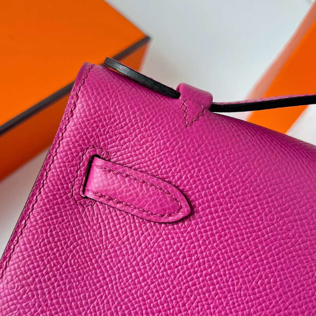 Hermès（爱马仕）Mini Kelly Pochette Epsom L3 玫瑰紫 银扣 22cm 全手工蜡线缝制 Phw