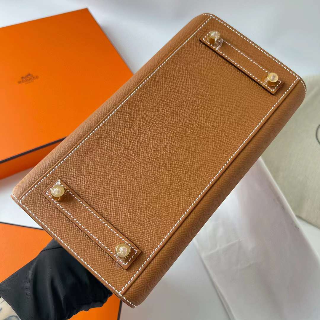 Hermès（爱马仕）Birkin 铂金包 Sellier Epsom Ck37 金棕色 拼 Ck18 大象灰 金扣 25cm 全手工蜡线缝制 Ghw