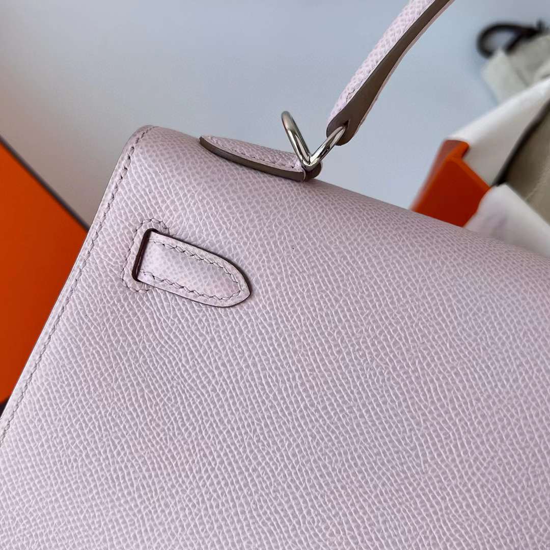Hermès（爱马仕）Kelly 凯莉包 Epsom 09 淡粉紫 银扣 25cm 全手工蜡线缝制 Phw