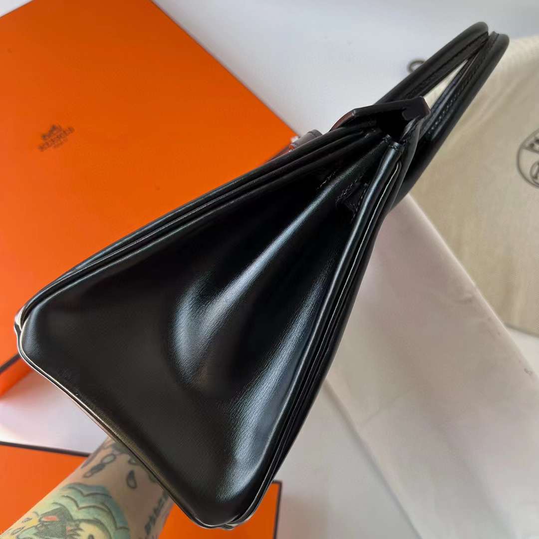 Hermès（爱马仕）Birkin 铂金包 Box皮 Ck89 黑色 银扣 25cm 全手工蜡线缝制 Phw