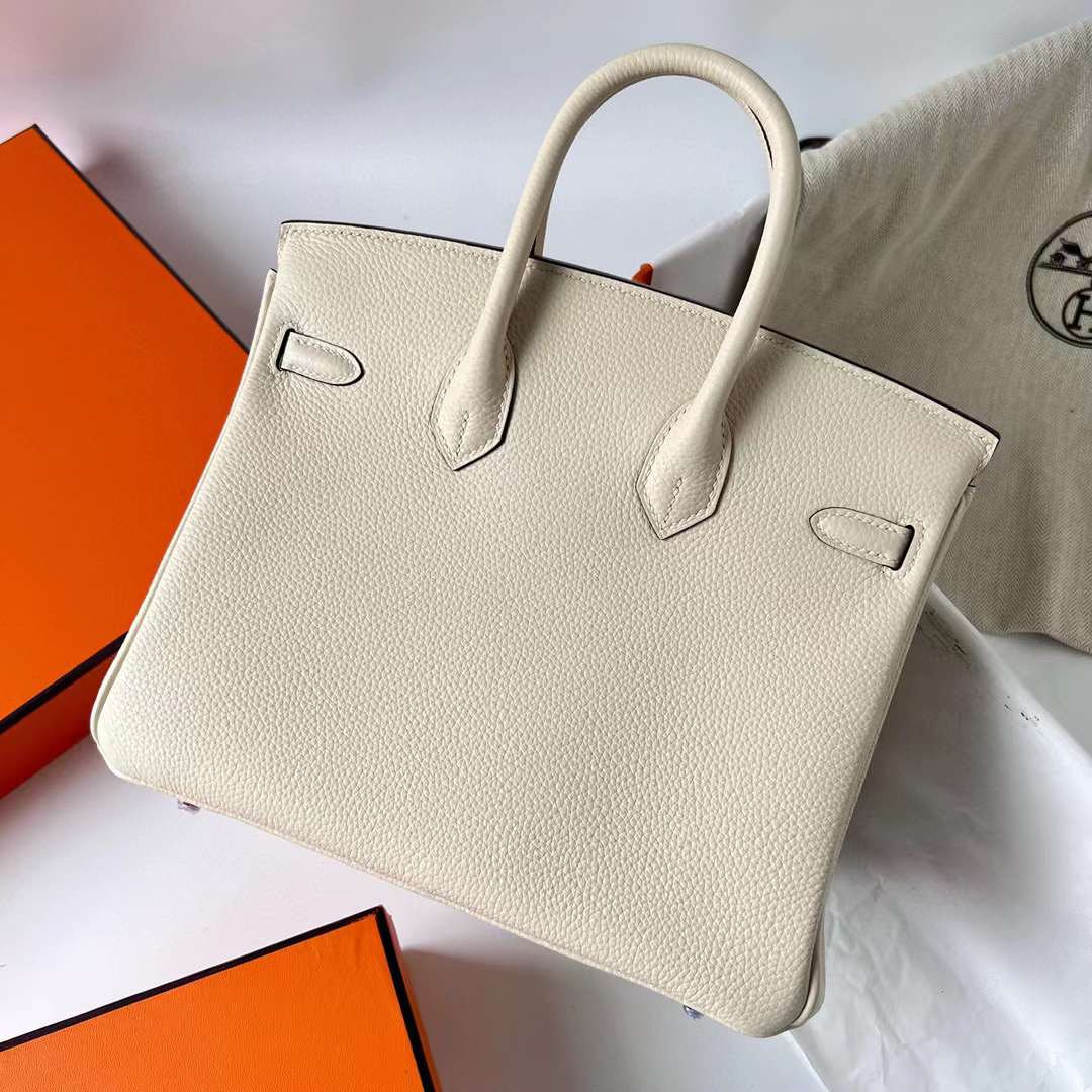 Hermès（爱马仕）Birkin 铂金包 Togo 进口小牛皮 i2 奶油白 玫瑰金扣 25cm 全手工蜡线缝制 Rghw