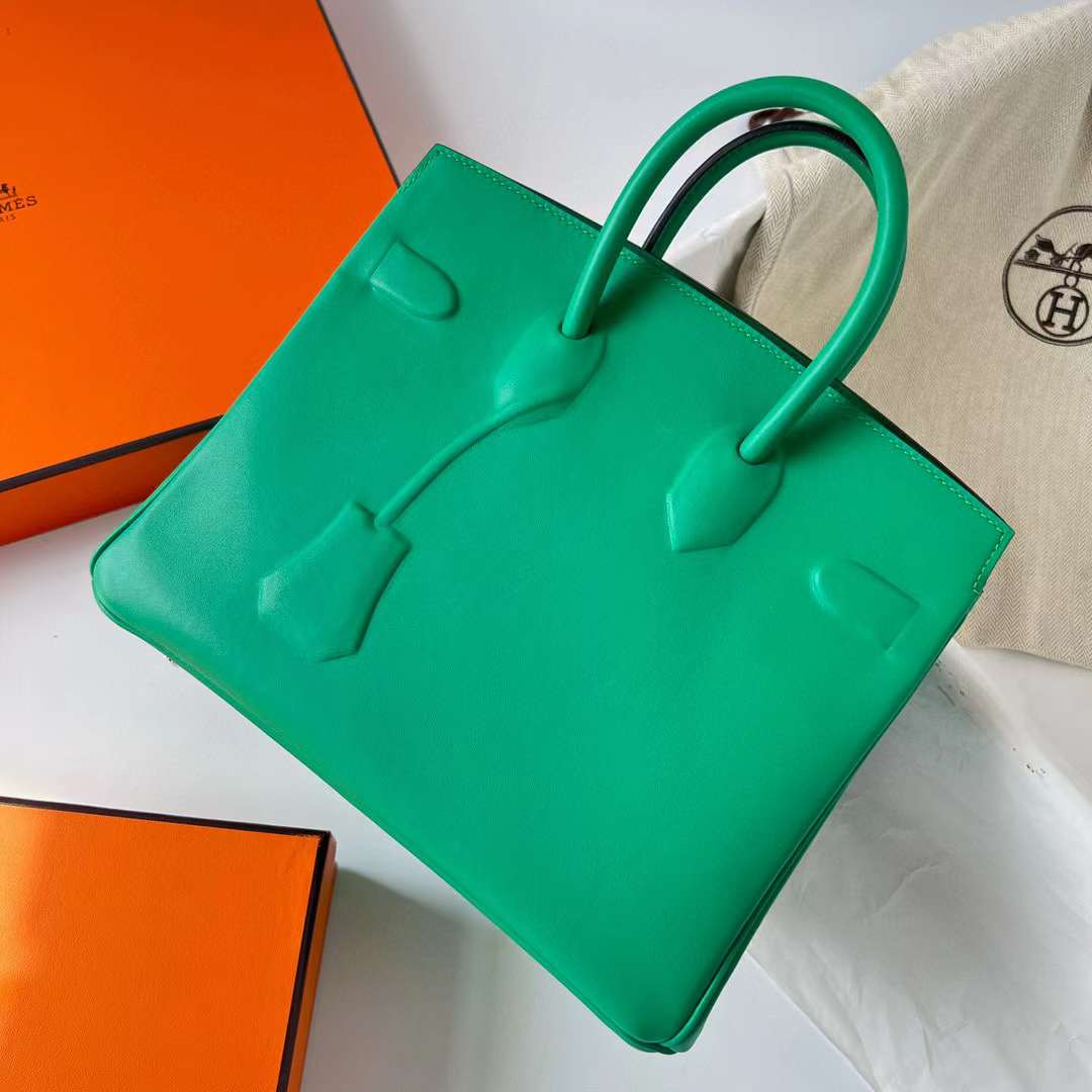 Hermès（爱马仕）Birkin Shadow Swift 幻影包 6W 薄荷绿 银扣 25cm 全手工蜡线缝制 Phw