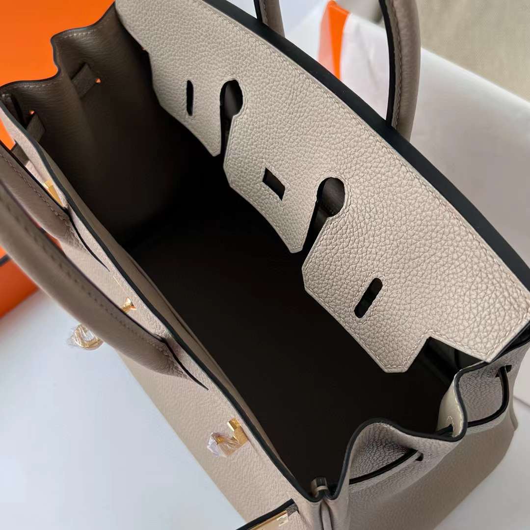 Hermès（爱马仕）Birkin 铂金包 Togo Ck81 斑鸠灰 金扣 25cm 全手工蜡线缝制 Ghw