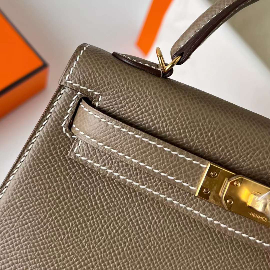 Hermès（爱马仕）Mini Kelly 迷你凯莉 Epsom Ck18 大象灰 金扣 19cm 全手工蜡线缝制 Ghw