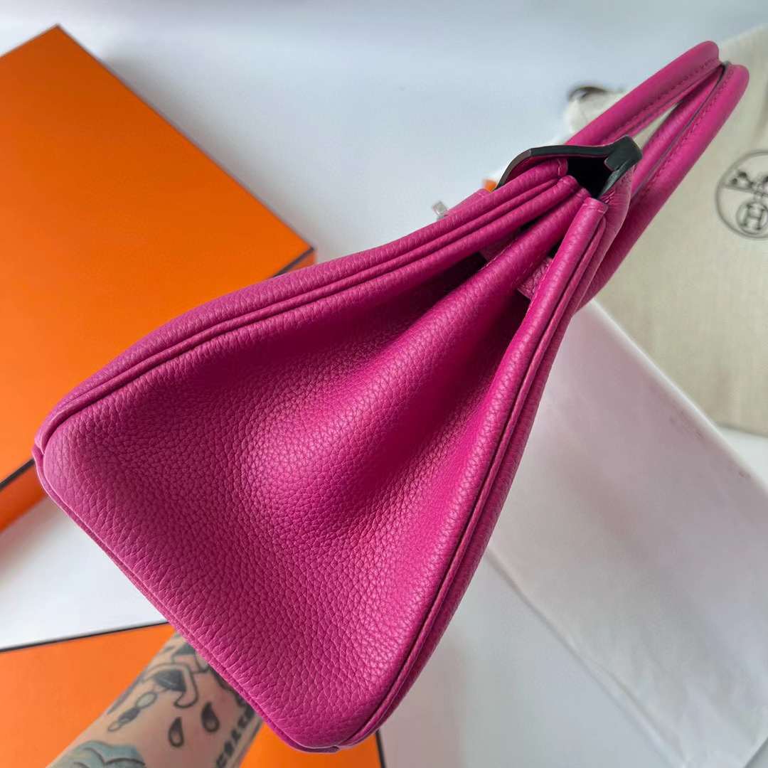 Hermès（爱马仕）Birkin 铂金包 Togo 进口德国小牛皮 L3 玫瑰紫 银扣 25cm 全手工蜡线缝制 Phw
