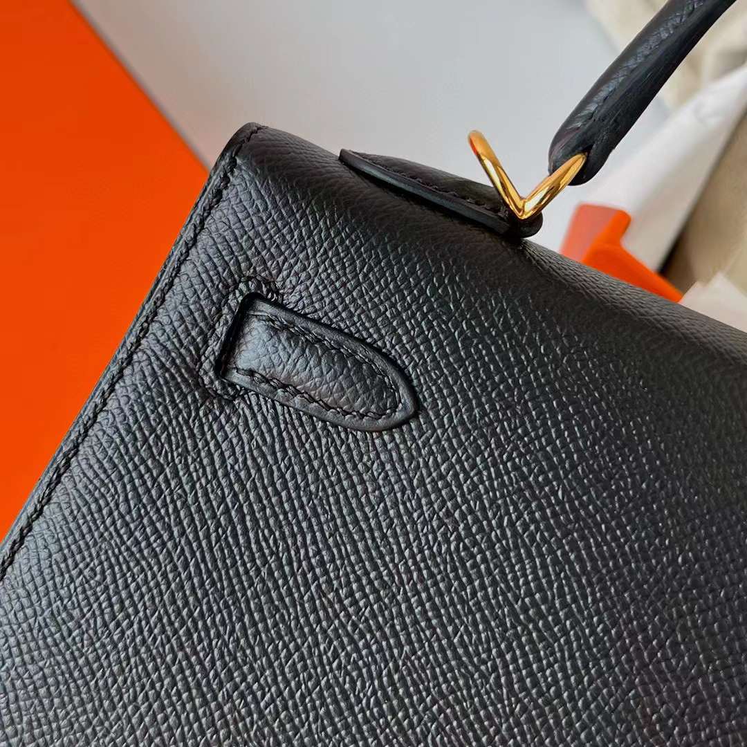 Hermès（爱马仕）Kelly 凯莉包 Epsom Ck89 黑色 金扣 25cm 全手工蜡线缝制 Ghw