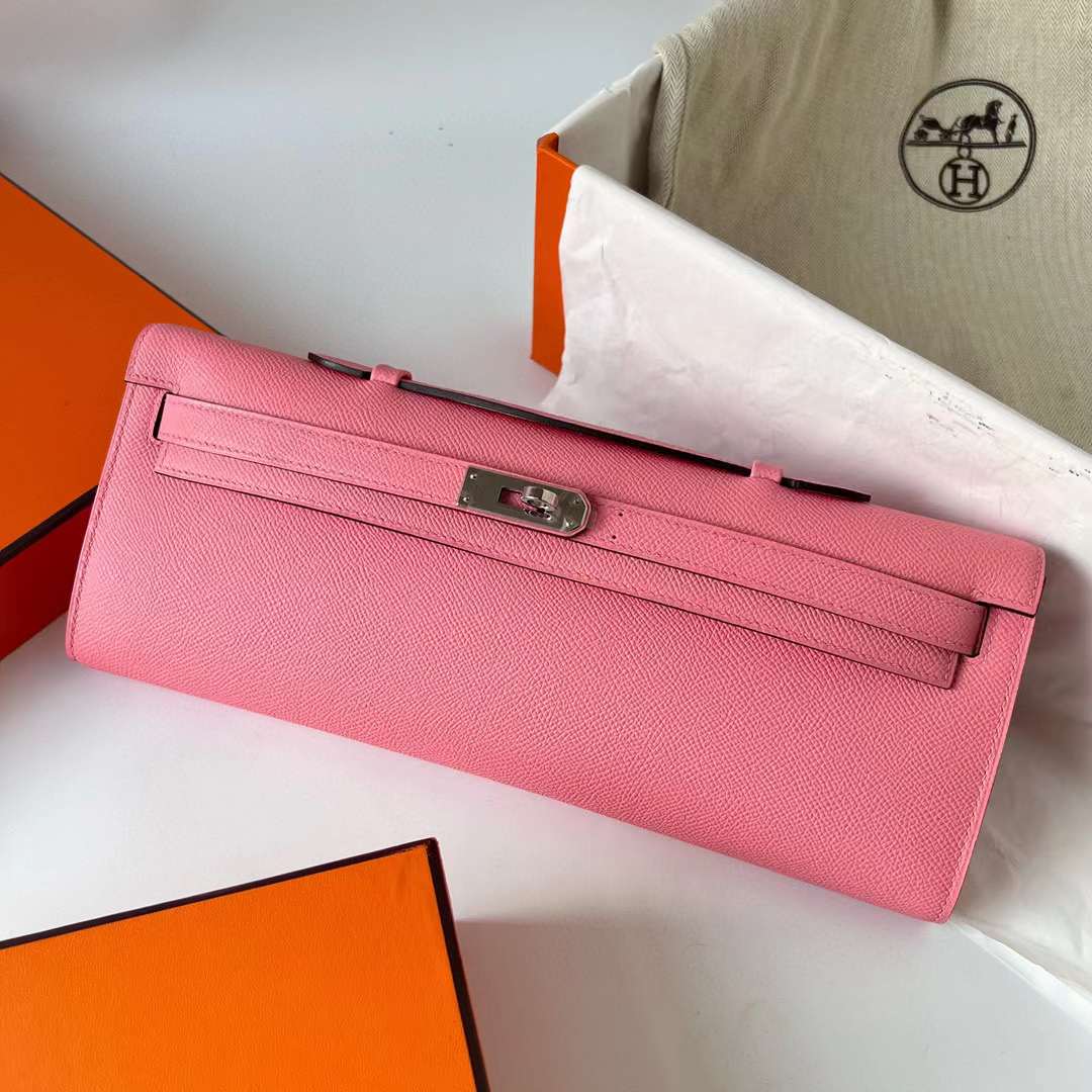 Hermès（爱马仕）Kelly cut Epsom 1Q 奶昔粉 银扣 31cm 全手工蜡线缝制 Phw