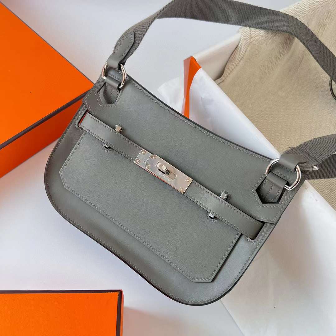 Hermès（爱马仕）Mini Jypsiere 迷你 吉普赛 Swift 0L 积雨云灰 银扣 23cm 全手工蜡线缝制 Phw
