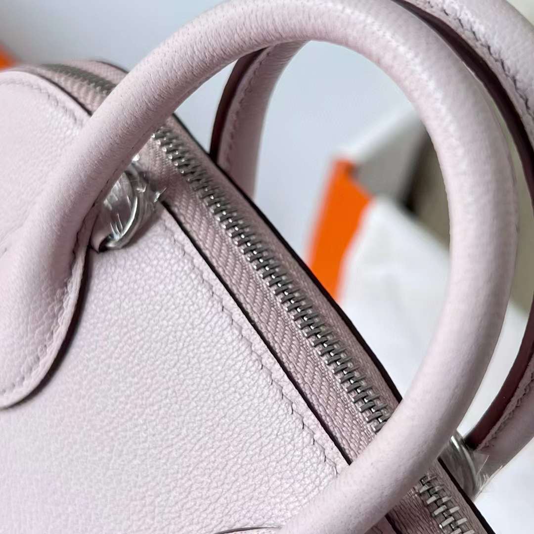 Hermès（爱马仕）Mini Bolide 迷你保龄球包 Chevre 进口山羊皮 09 梦幻粉紫 银扣 19cm 全手工蜡线缝制 Phw