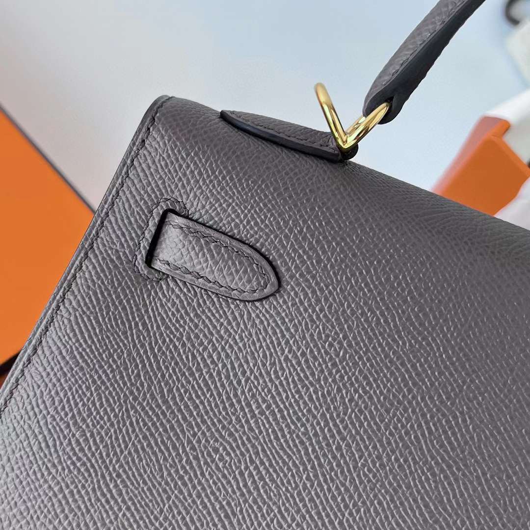 Hermès（爱马仕）Kelly 凯莉包 Epsom 8F 锡器灰 金扣 25cm 全手工蜡线缝制 Ghw