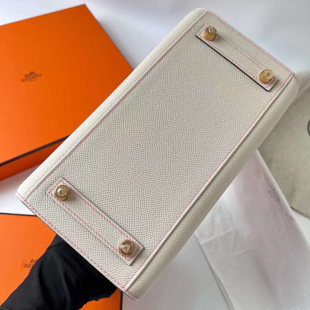 Hermès（爱马仕）Birkin 铂金包 Sellier Epsom Ck10 奶昔白 拼 1Q 奶昔粉 磨砂金扣 25cm 全手工蜡线缝制 Bghw