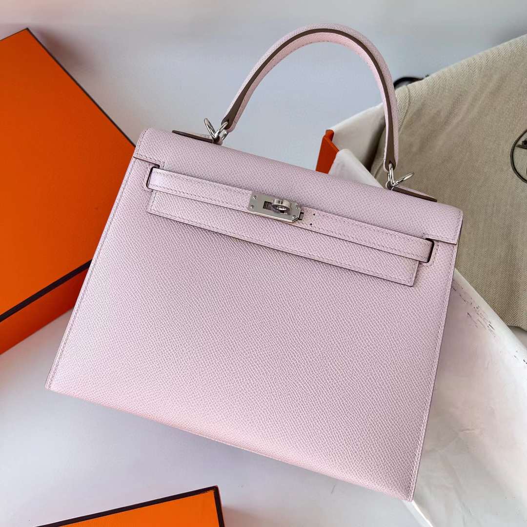 Hermès（爱马仕）Kelly 凯莉包 Epsom 09 淡粉紫 银扣 25cm 全手工蜡线缝制 Phw