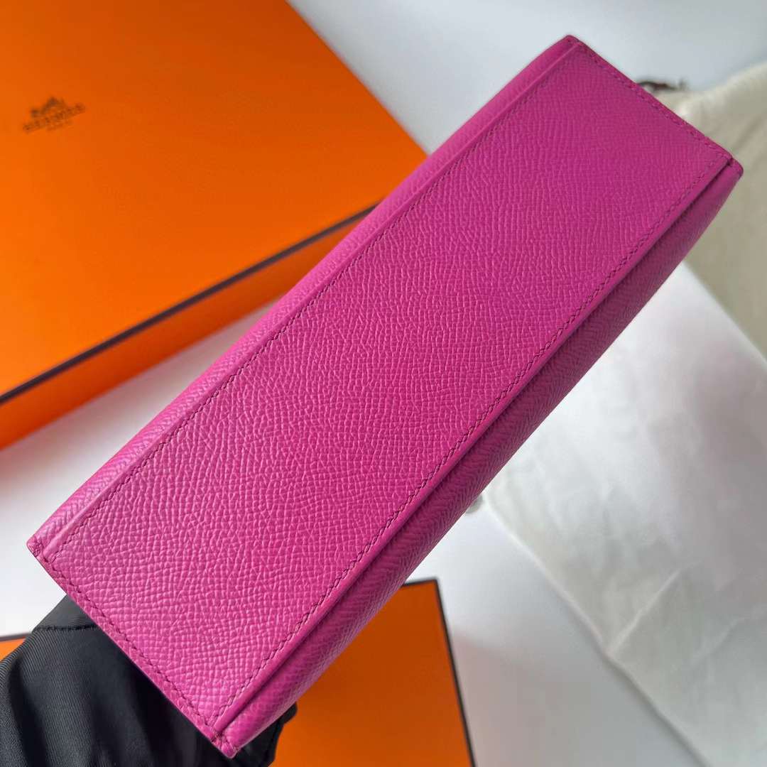 Hermès（爱马仕）Mini Kelly Pochette Epsom L3 玫瑰紫 银扣 22cm 全手工蜡线缝制 Phw