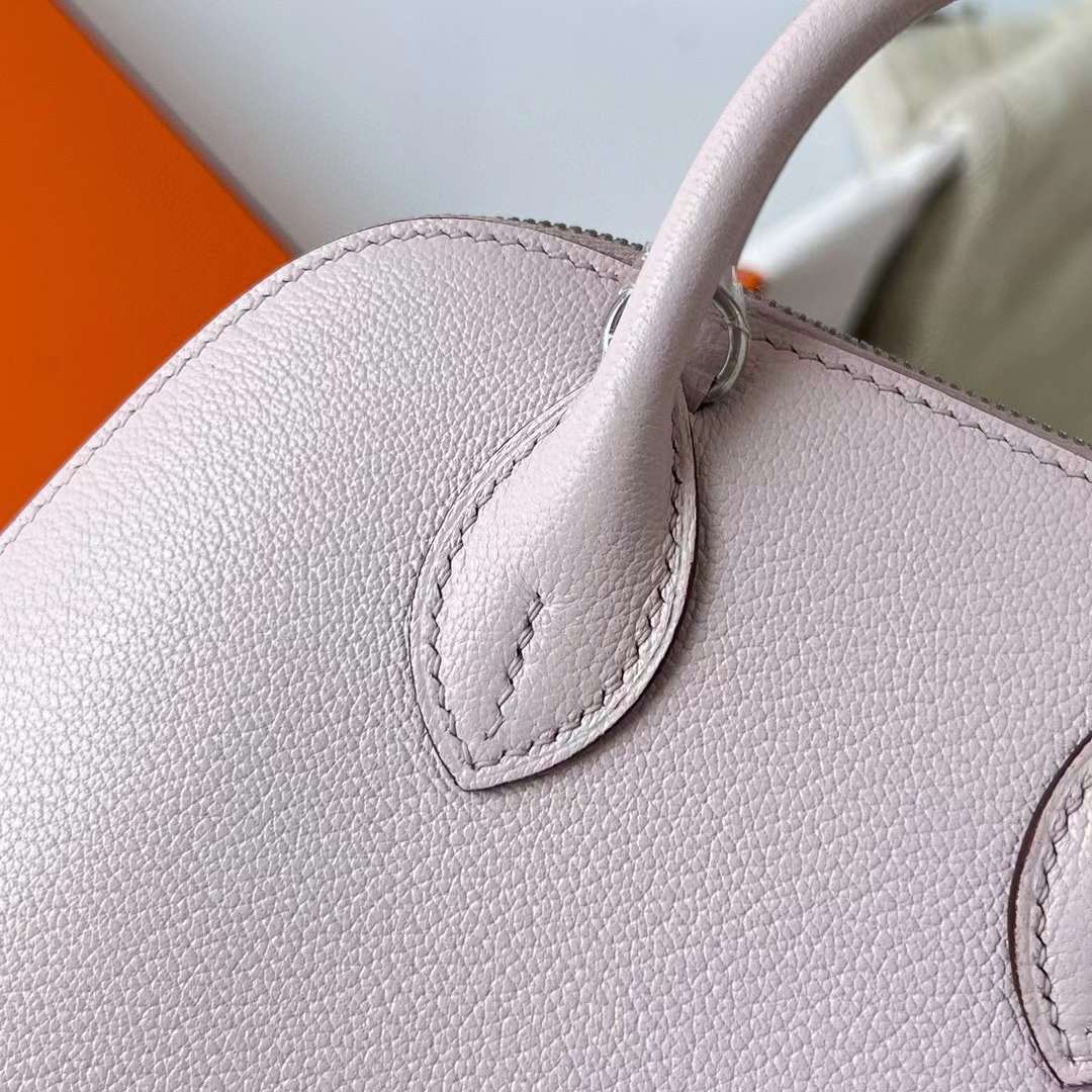 Hermès（爱马仕）Mini Bolide 迷你保龄球包 Chevre 进口山羊皮 09 梦幻粉紫 银扣 19cm 全手工蜡线缝制 Phw